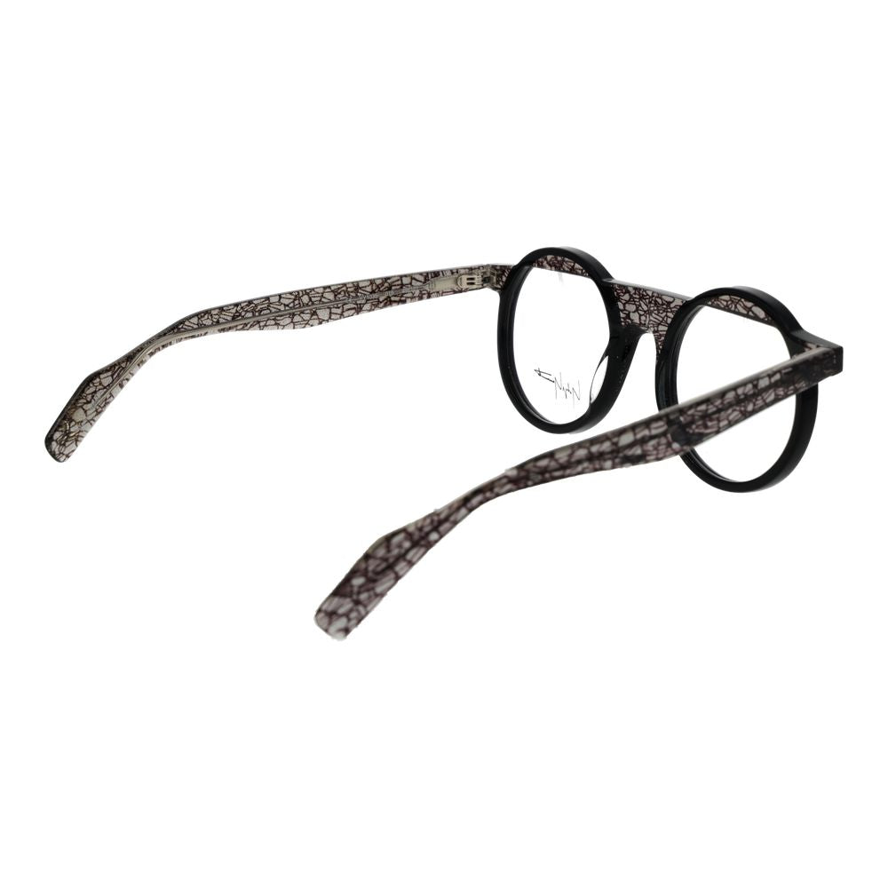 Yohji Yamamoto Black Unisex Glasses Frame with full-rim acetate, round style, and demo lenses for fashion-forward appeal.