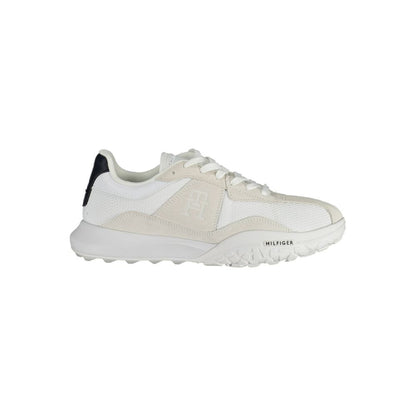 Tommy Hilfiger White Polyester Sneaker with contrasting details, logo, sports shoe 100% recycled polyester