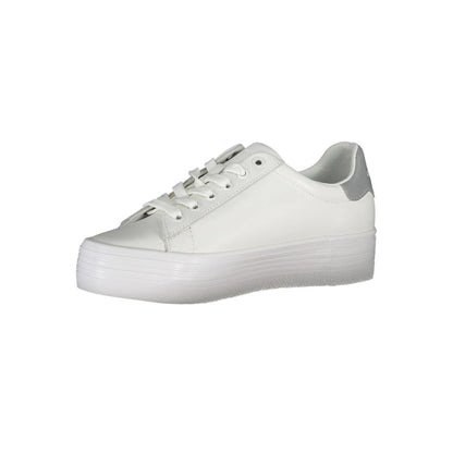 Calvin Klein White Polyester Sneaker sports shoe with laces, contrasting details, 100% recycled polyester, printed logo.