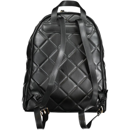 Mario Valentino Black Polyethylene Backpack with quilted design, adjustable straps, and external pocket.