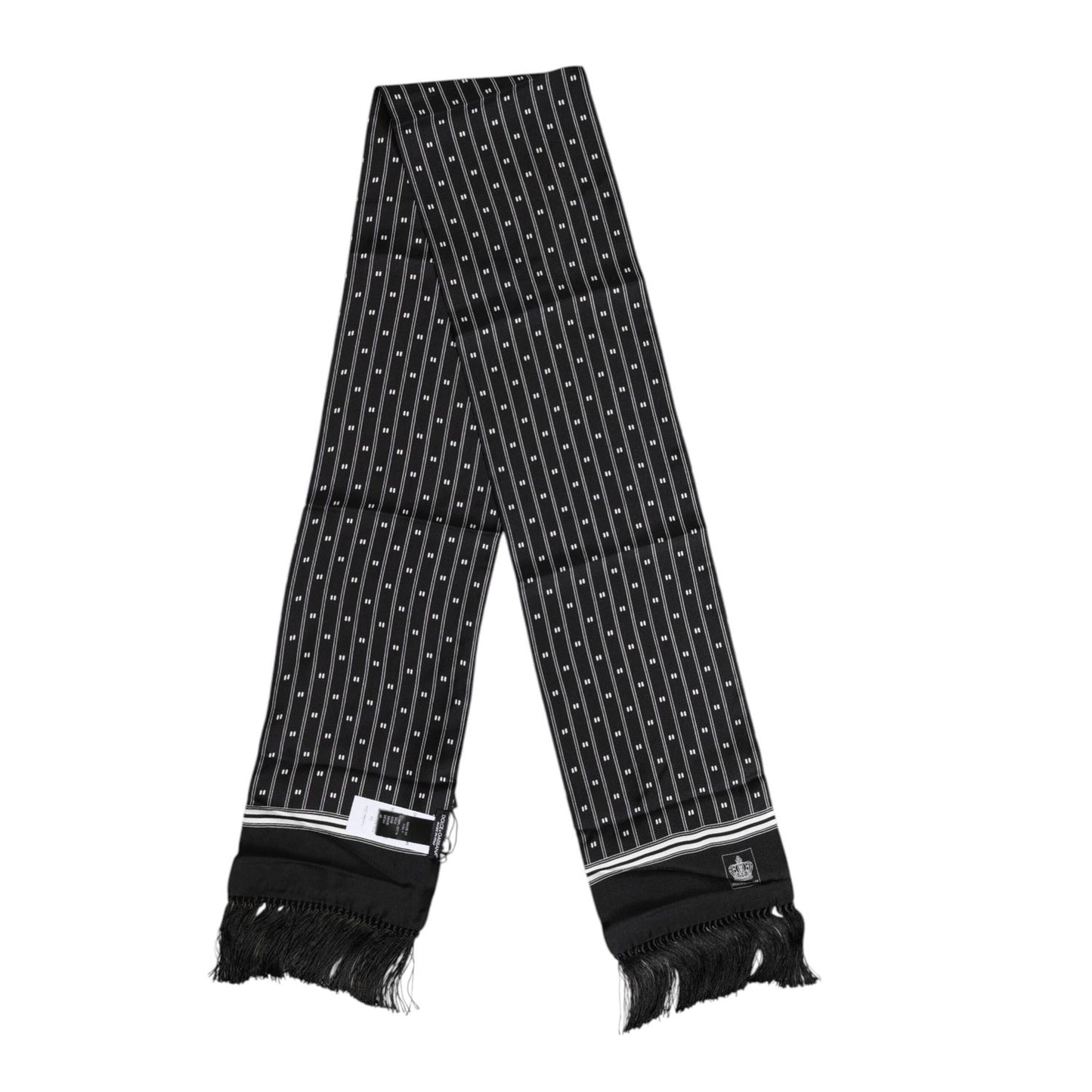 Dolce & Gabbana Black Silk Printed Fringes Men Foulard Scarf