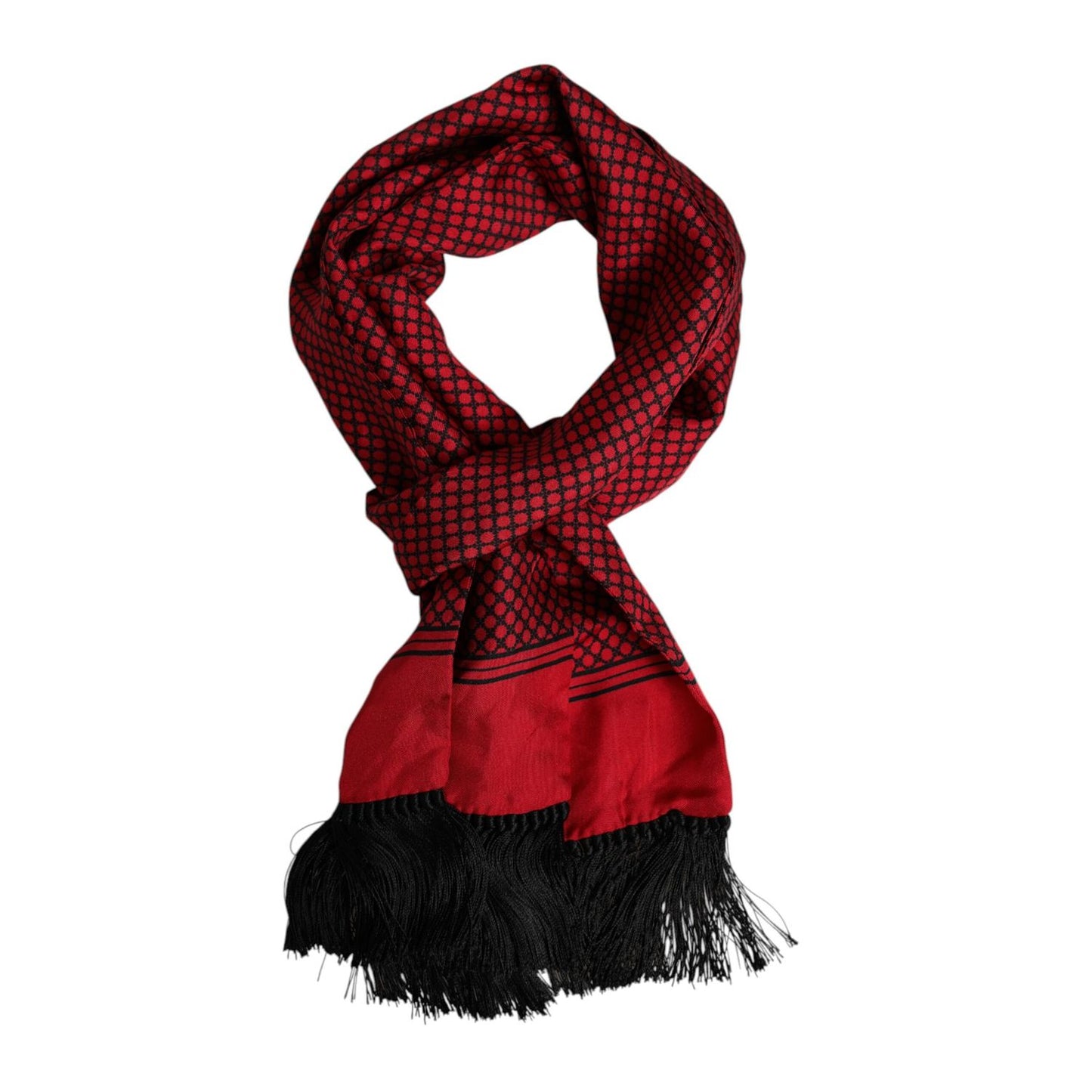 Dolce & Gabbana Red Dotted Silk Fringes Men Foulard Scarf