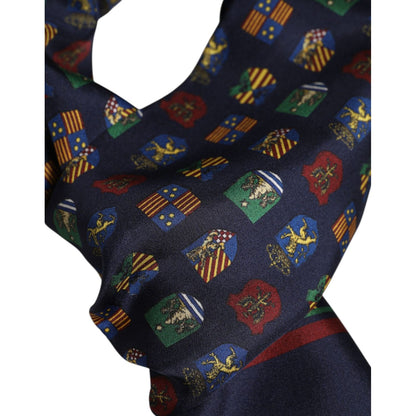 Dolce & Gabbana Blue Silk Printed Fringes Foulard Scarf