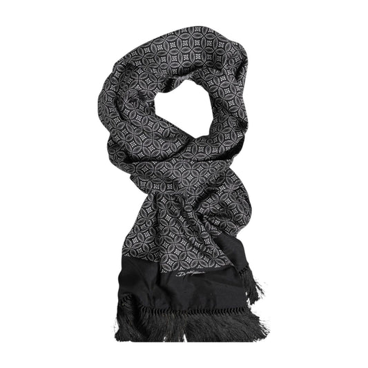 Dolce & Gabbana Black Patterned Fringes Men Foulard Scarf