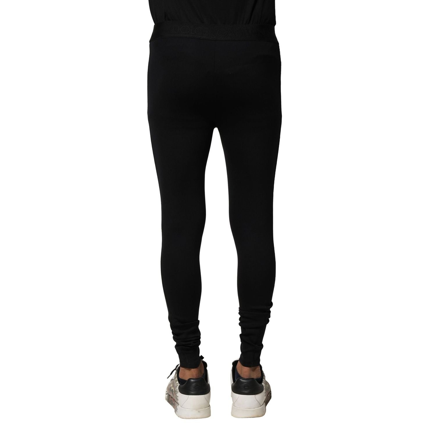 Dolce & Gabbana Black Nylon Elastic Logo Men Leggings Pants