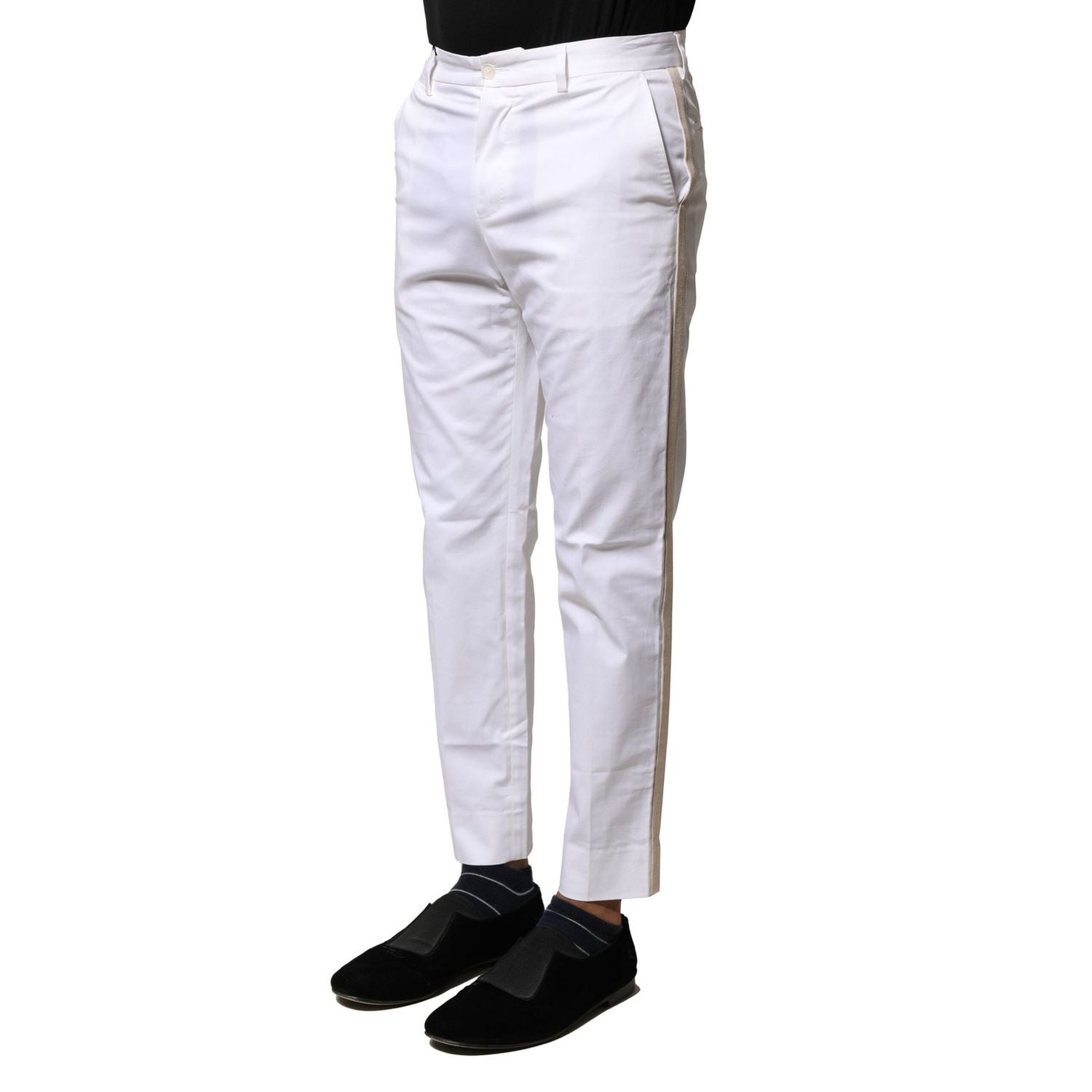 Dolce & Gabbana White Cotton Straight Logo Men Pants
