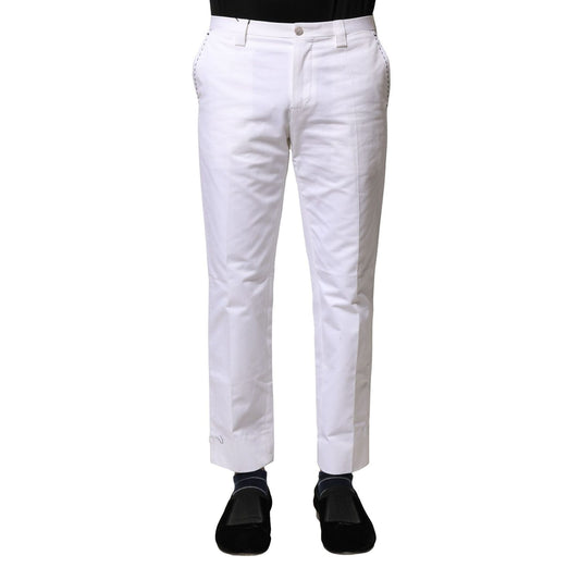 Dolce & Gabbana White Cotton Straight Logo Men Pants