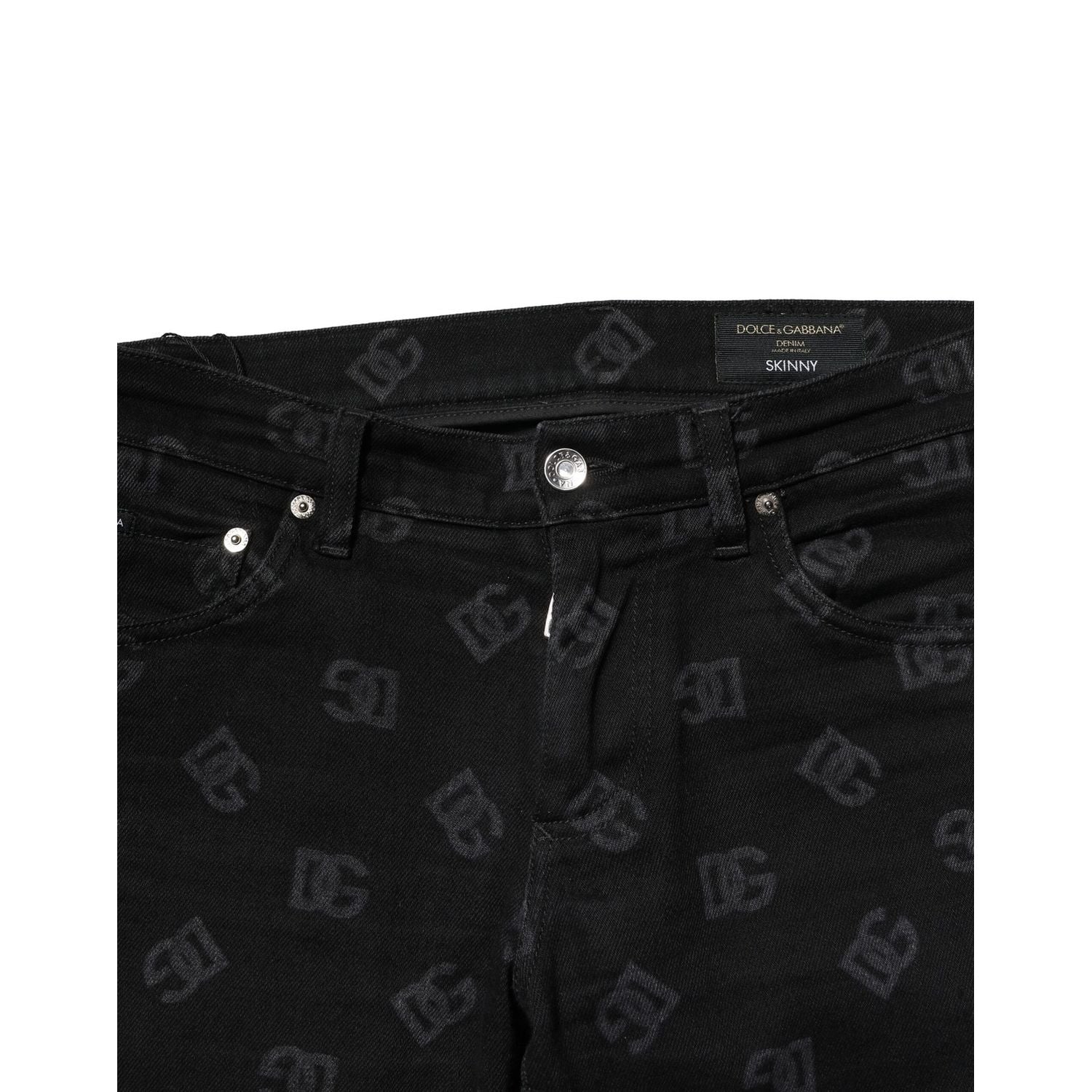 Dolce & Gabbana Black Cotton DG Logo Skinny Men Denim Jeans