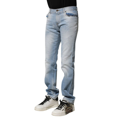 Dolce & Gabbana Light Blue Washed Straight Fit Denim Jeans