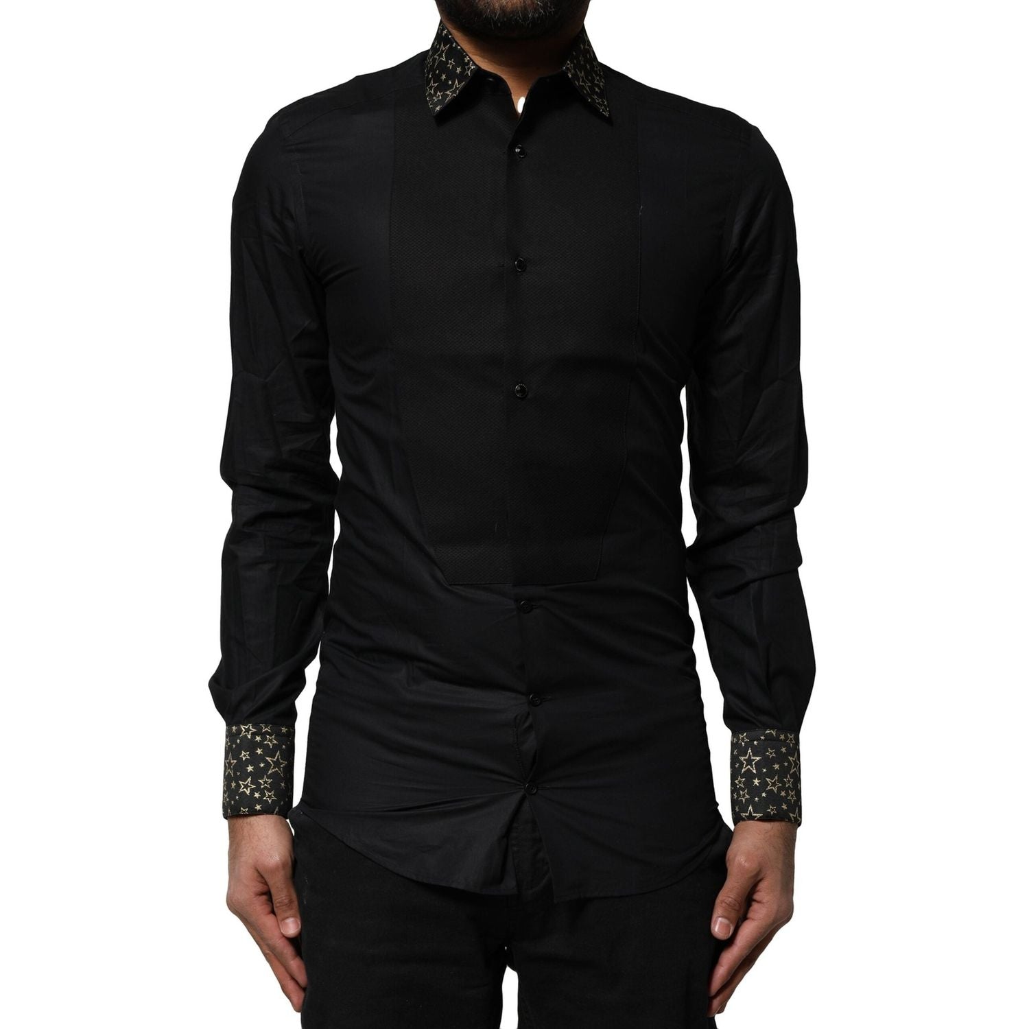 Dolce & Gabbana Black Cotton GOLD Long Sleeves Dress Shirt