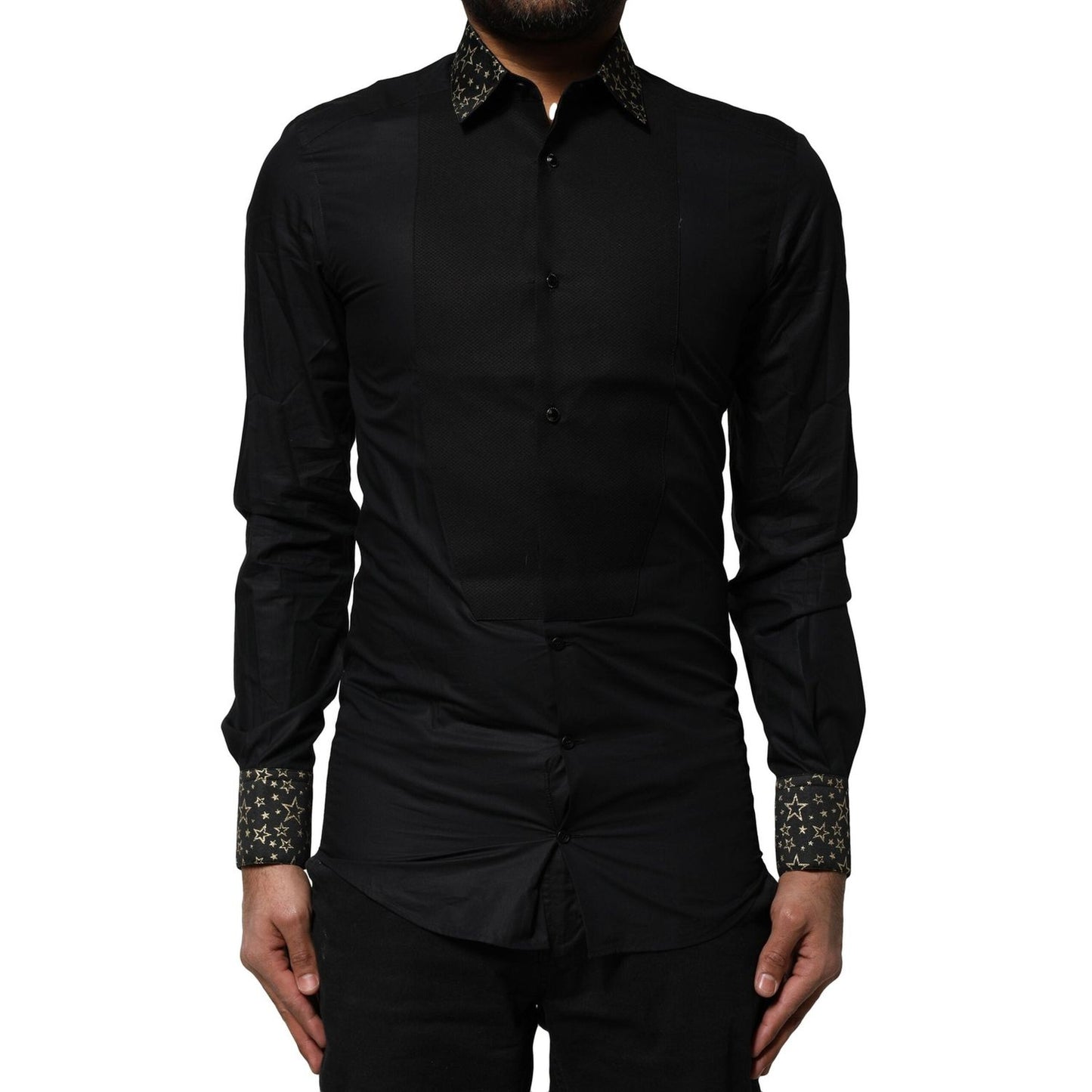 Dolce & Gabbana Black Cotton GOLD Long Sleeves Dress Shirt