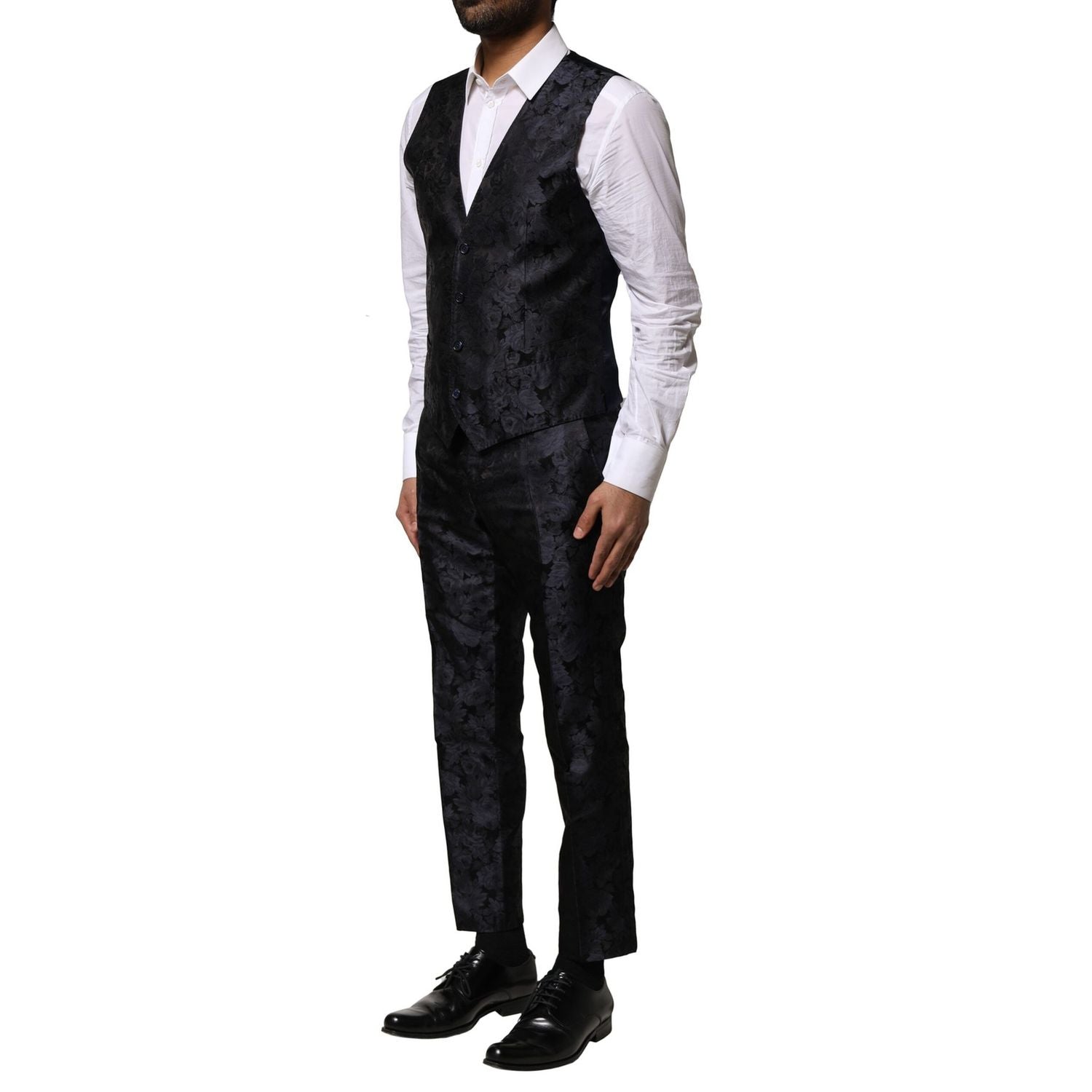 Dolce & Gabbana Black Jacquard 3 Piece Single Breasted Suit