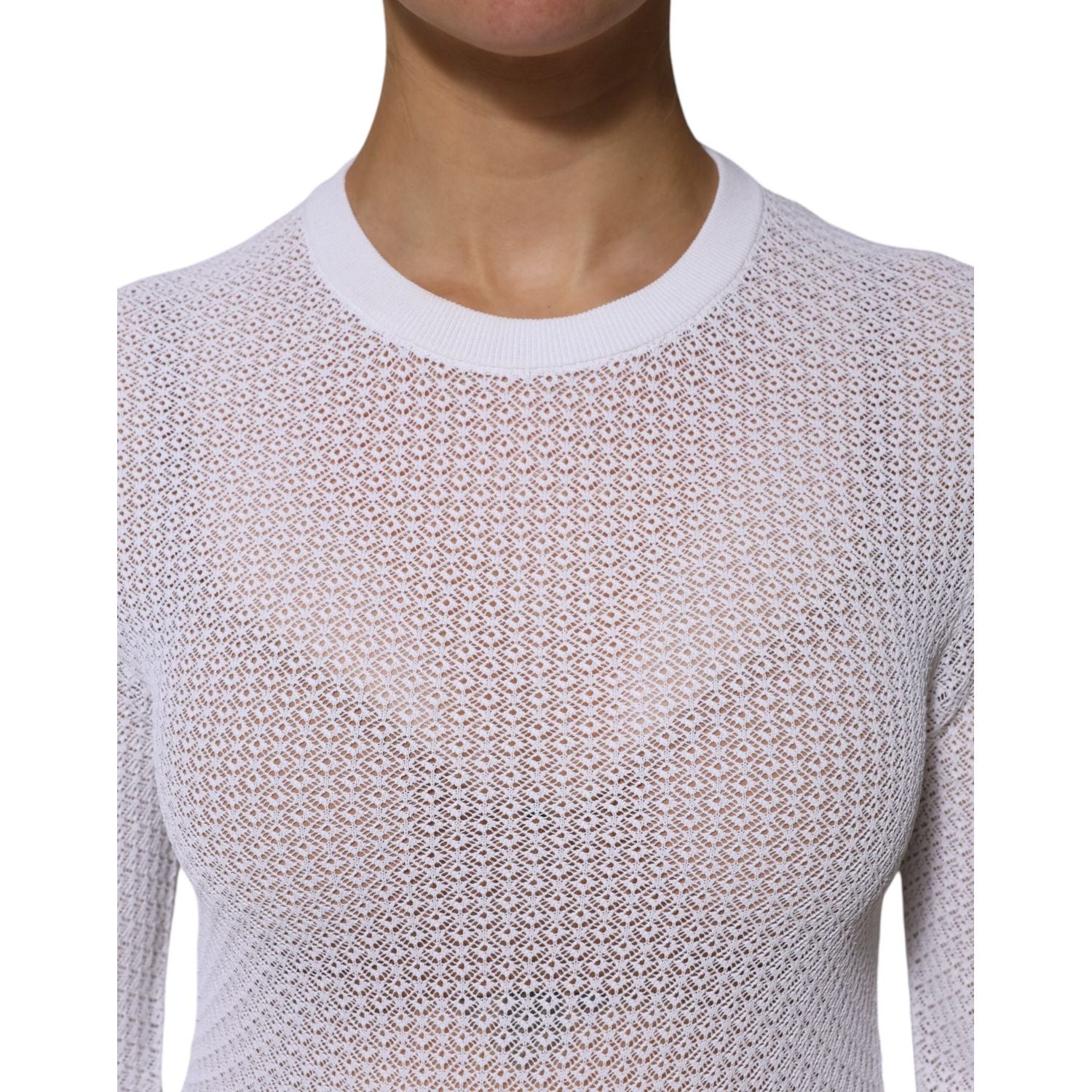 Dolce & Gabbana White Round Neck Long Sleeves Pullover Top