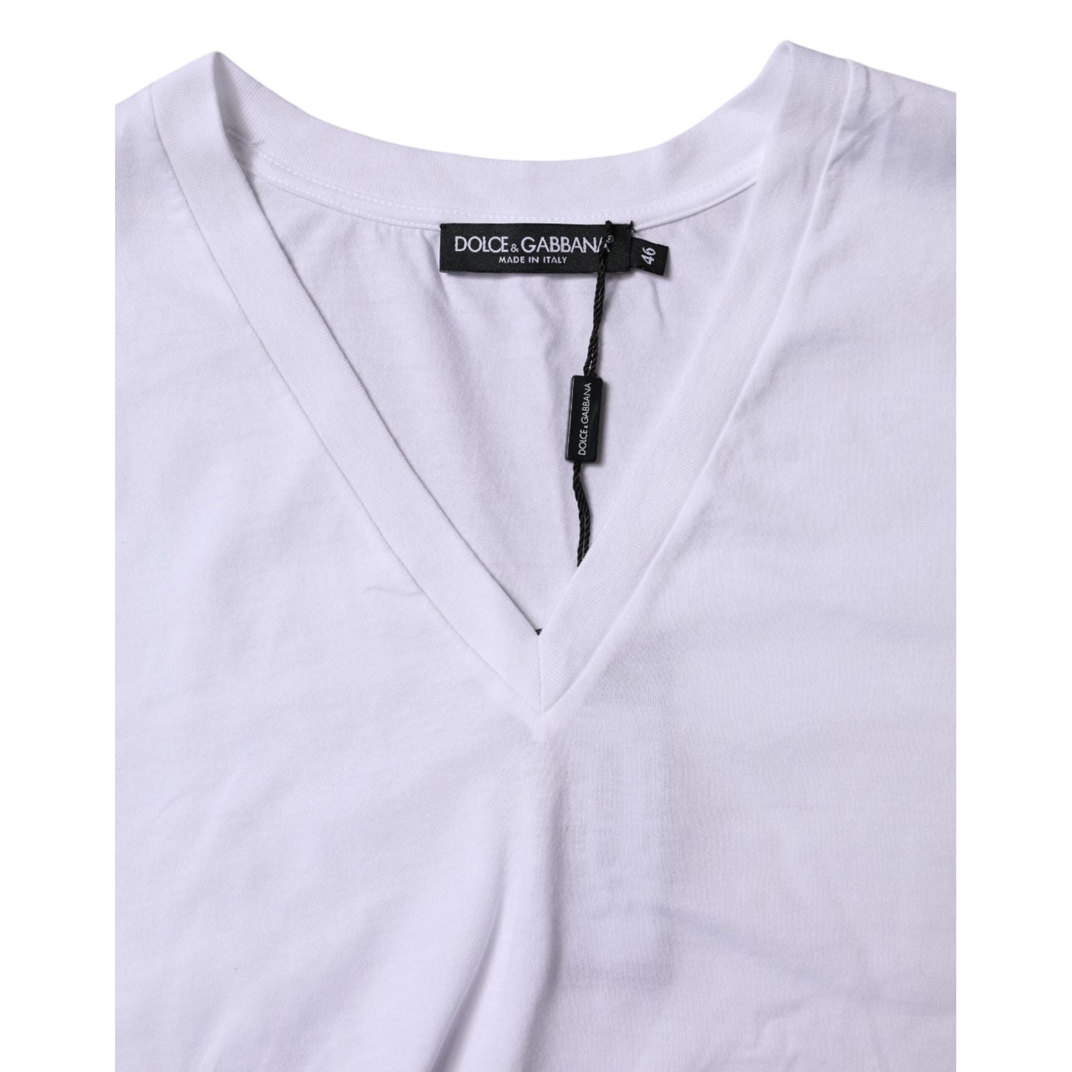 Dolce & Gabbana White Cotton Short Sleeves V-neck T-shirt