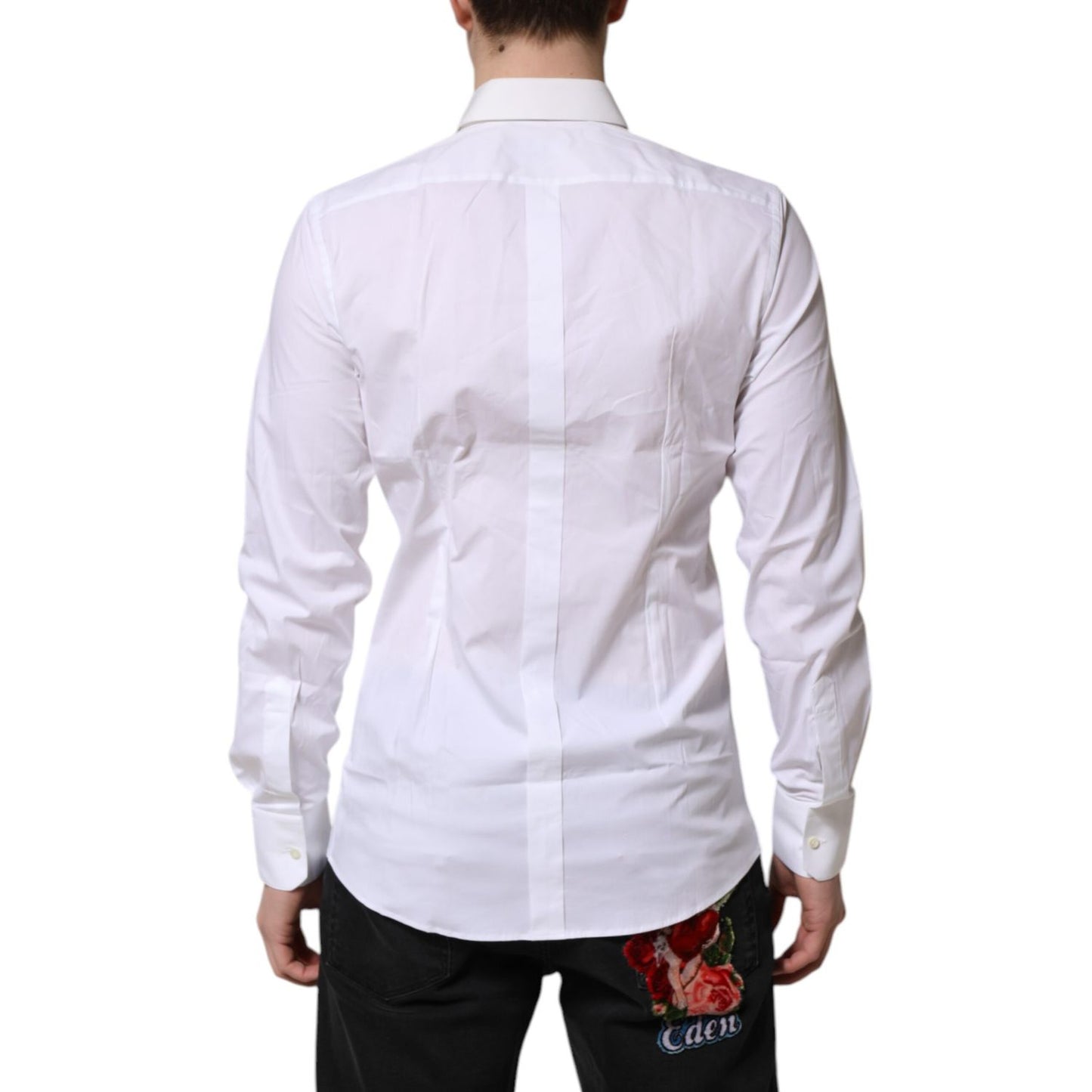 Dolce & Gabbana White GOLD Cotton Collared Dress Shirt Top