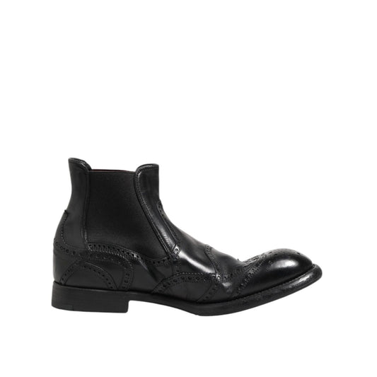 Dolce & Gabbana Black Leather Ankle Boots Slip On Shoes