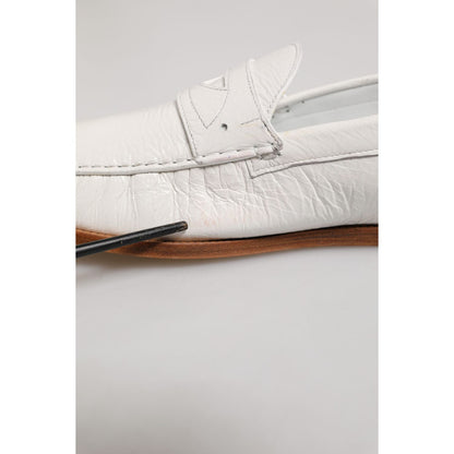 Dolce & Gabbana White Leather Loafers Moccasins Slip On Shoes