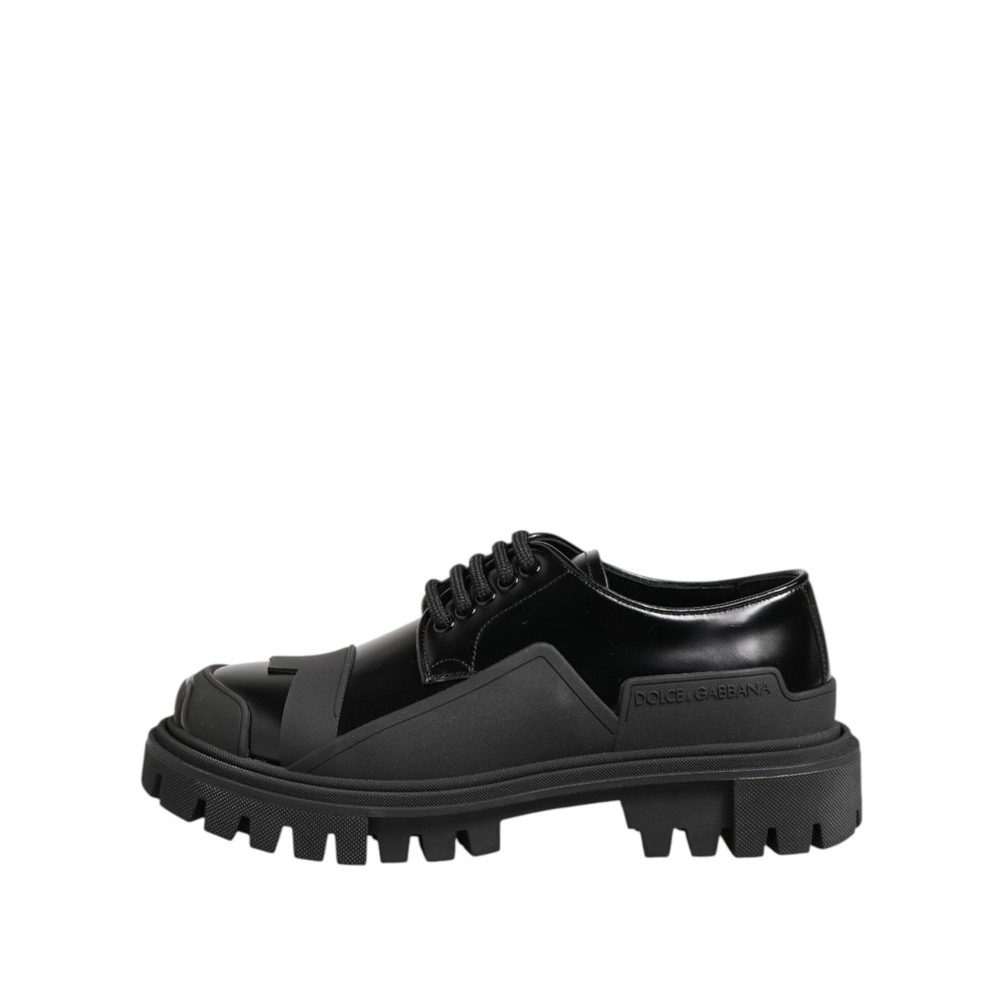 Dolce & Gabbana Black Patent Leather Trekking Derby Shoes