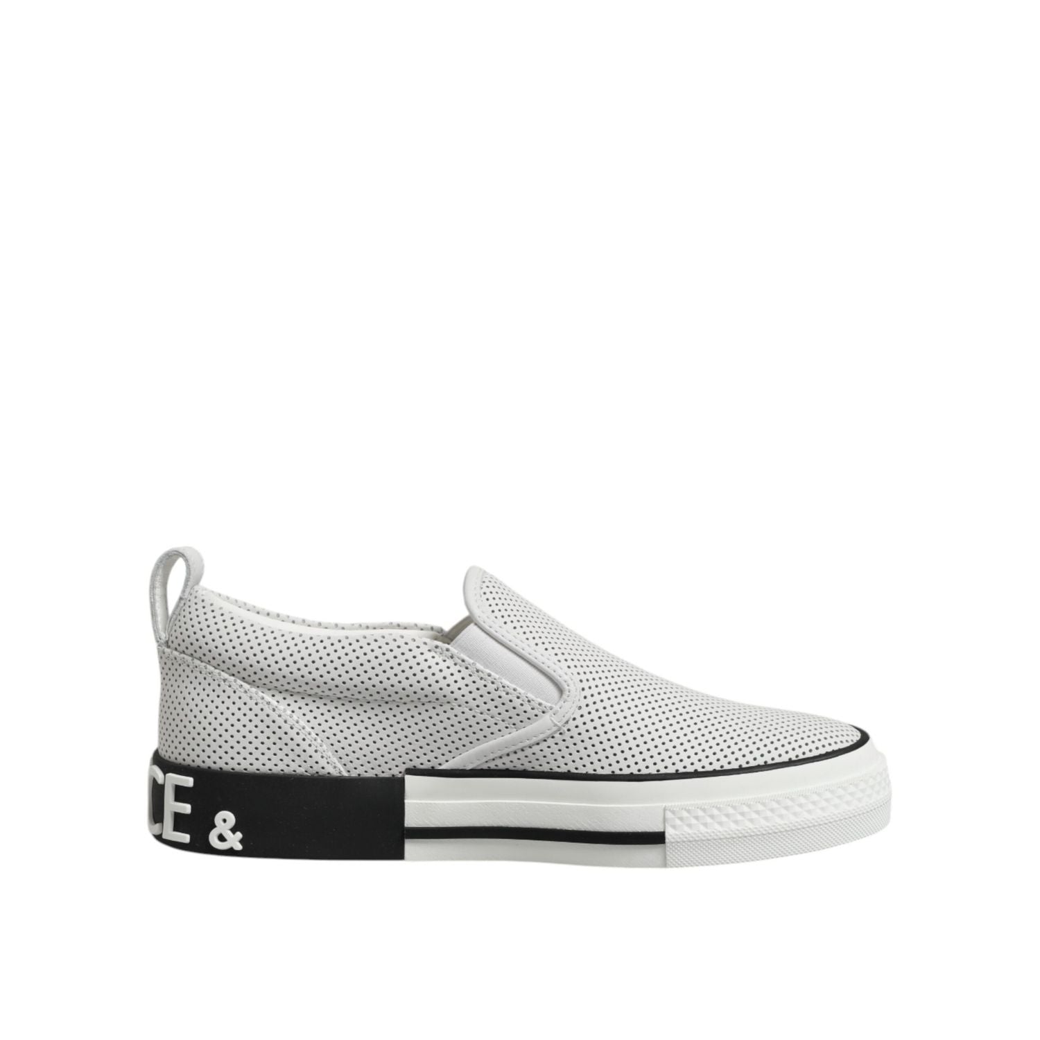 Dolce & Gabbana White Dotted Leather Slip On Men Sneakers Shoes