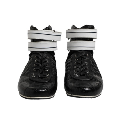 Dolce & Gabbana Black Quilted Leather Lace Up Sneakers Shoes