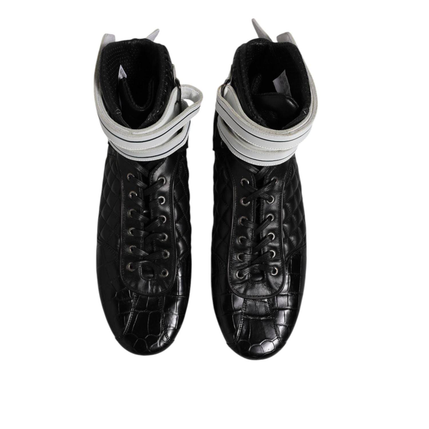 Dolce & Gabbana Black Quilted Leather Lace Up Sneakers Shoes
