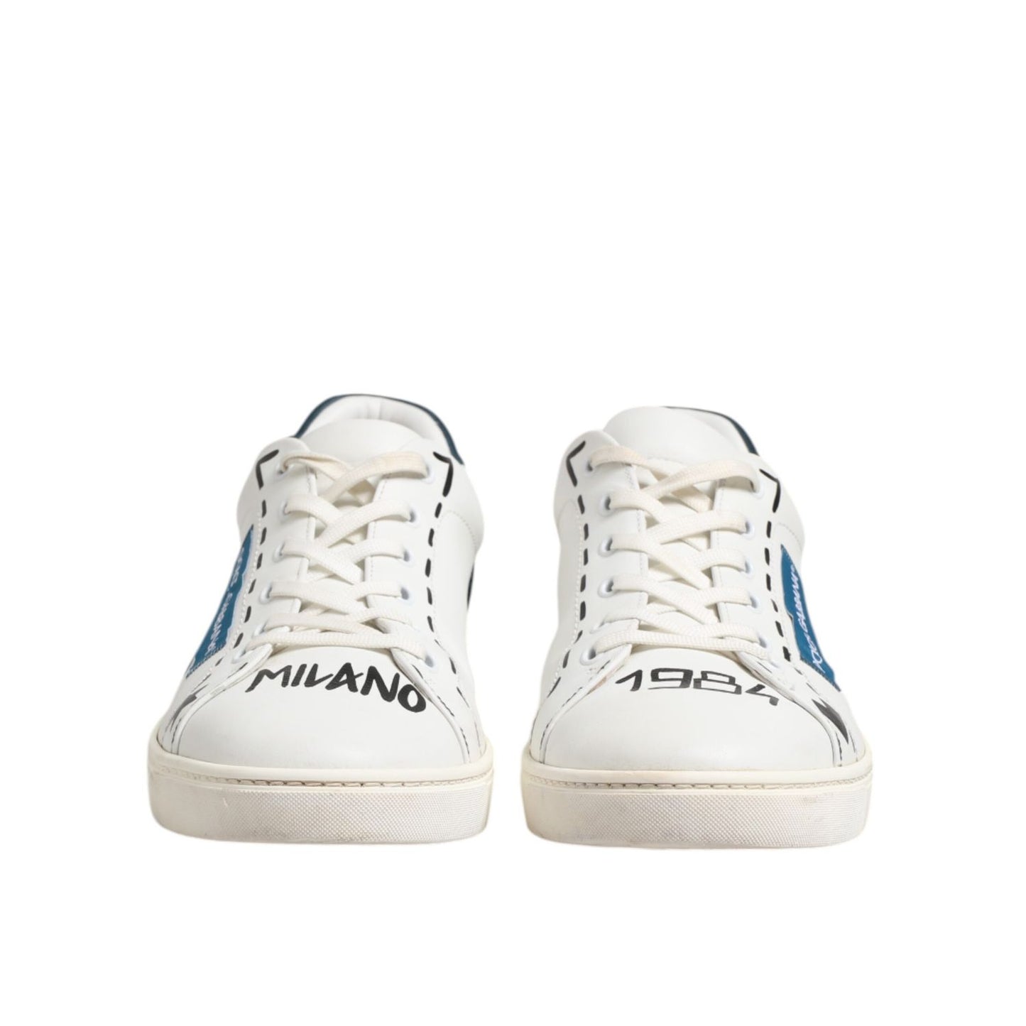 Dolce & Gabbana White Leather Printed Low Top Sneakers Shoes