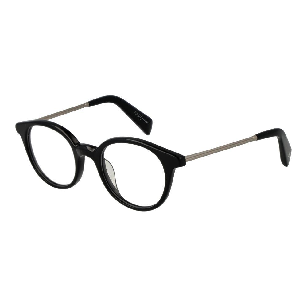 Yohji Yamamoto Black Unisex Glasses Frame, acetate full-rim cat eye style, size 47-20-140, includes branded soft case.
