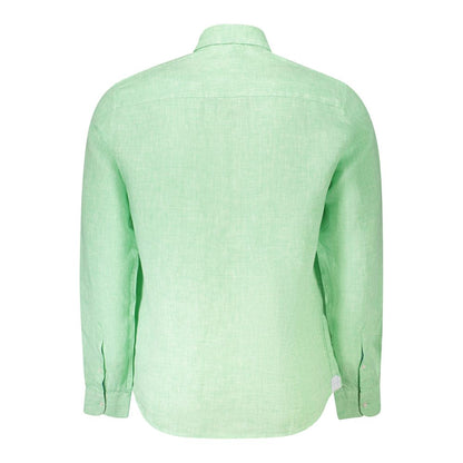 North Sails Green Linen Shirt with long sleeves, Italian collar, and logo embroidery shown from the back