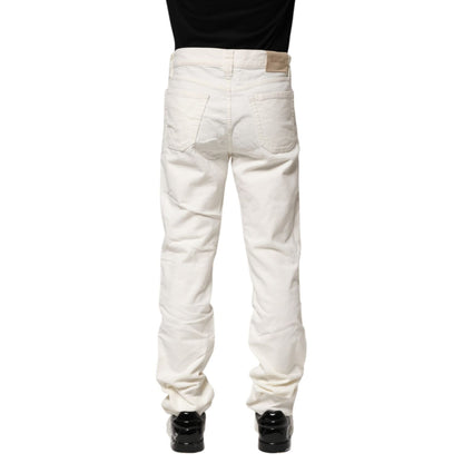 Jeckerson White Cotton Stretch Straight Fit Men Denim Jeans