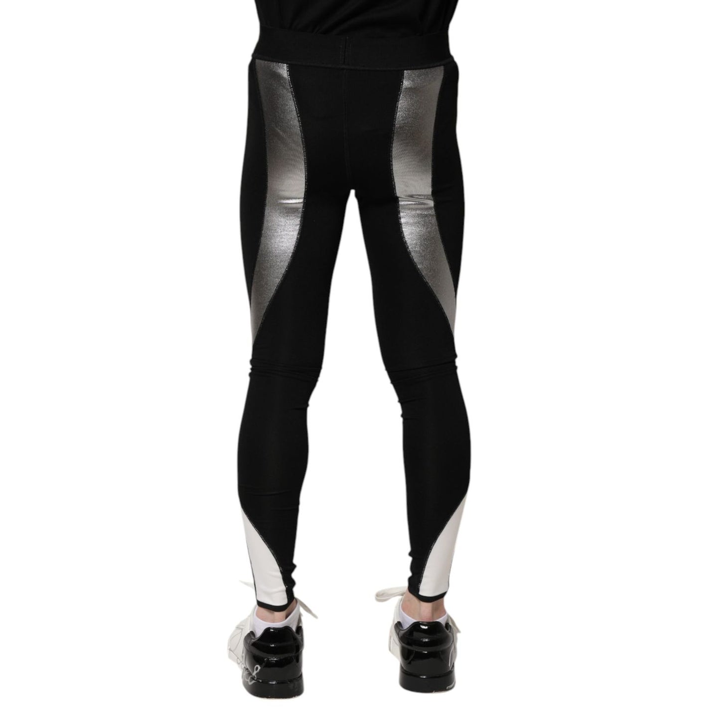 Dolce & Gabbana Black Silver Nylon Skinny Men Leggings Pants