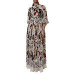 Dolce & Gabbana Multicolor Animal Print Silk Ascot Maxi Dress