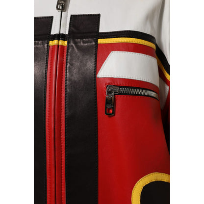 Dolce & Gabbana Multicolor Leather Biker Full Zip Coat Jacket