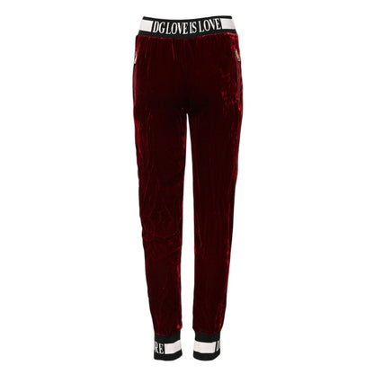 Dolce & Gabbana Red Viscose DG Logo Mid Waist Pants