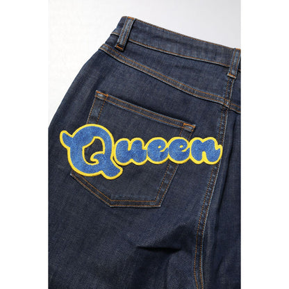 Dolce & Gabbana Blue Queen Patch AUDREY Mid Waist Denim Jeans