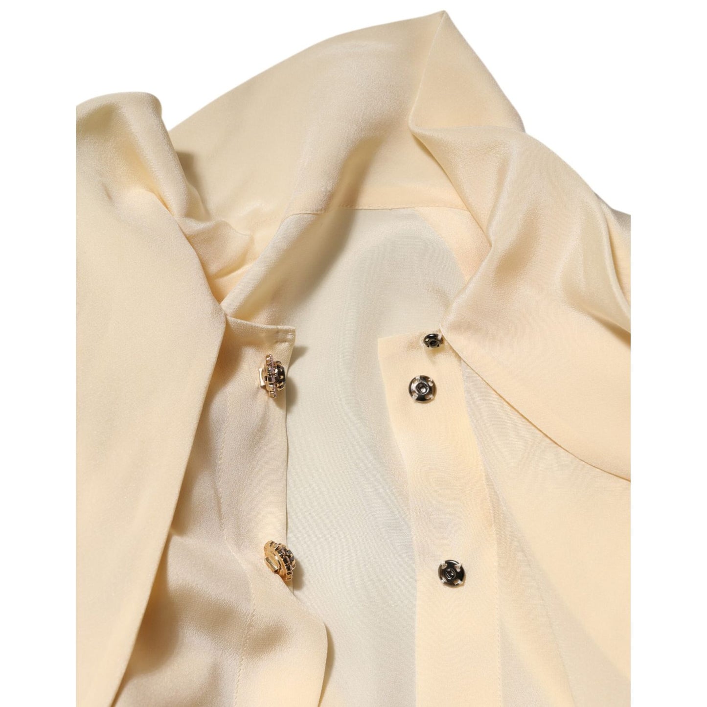 Dolce & Gabbana Light Yellow Ascot Collar Buttoned Blouse Top