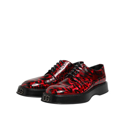 Dolce & Gabbana Red Leopard Derby Formal Men Dress Shoes