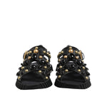 Dolce & Gabbana Black Leather Studded Ankle Strap Sandals Shoes