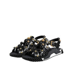 Dolce & Gabbana Black Leather Studded Ankle Strap Sandals Shoes