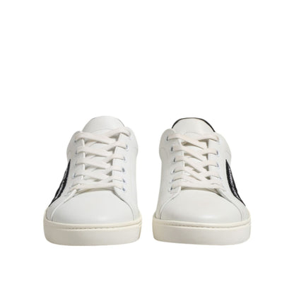 Dolce & Gabbana White Black Leather Lace Up Men Sneakers Shoes