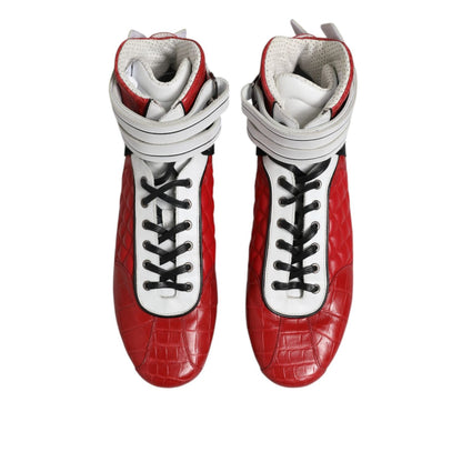 Dolce & Gabbana Red Quilted Leather Lace Up Sneakers Shoes