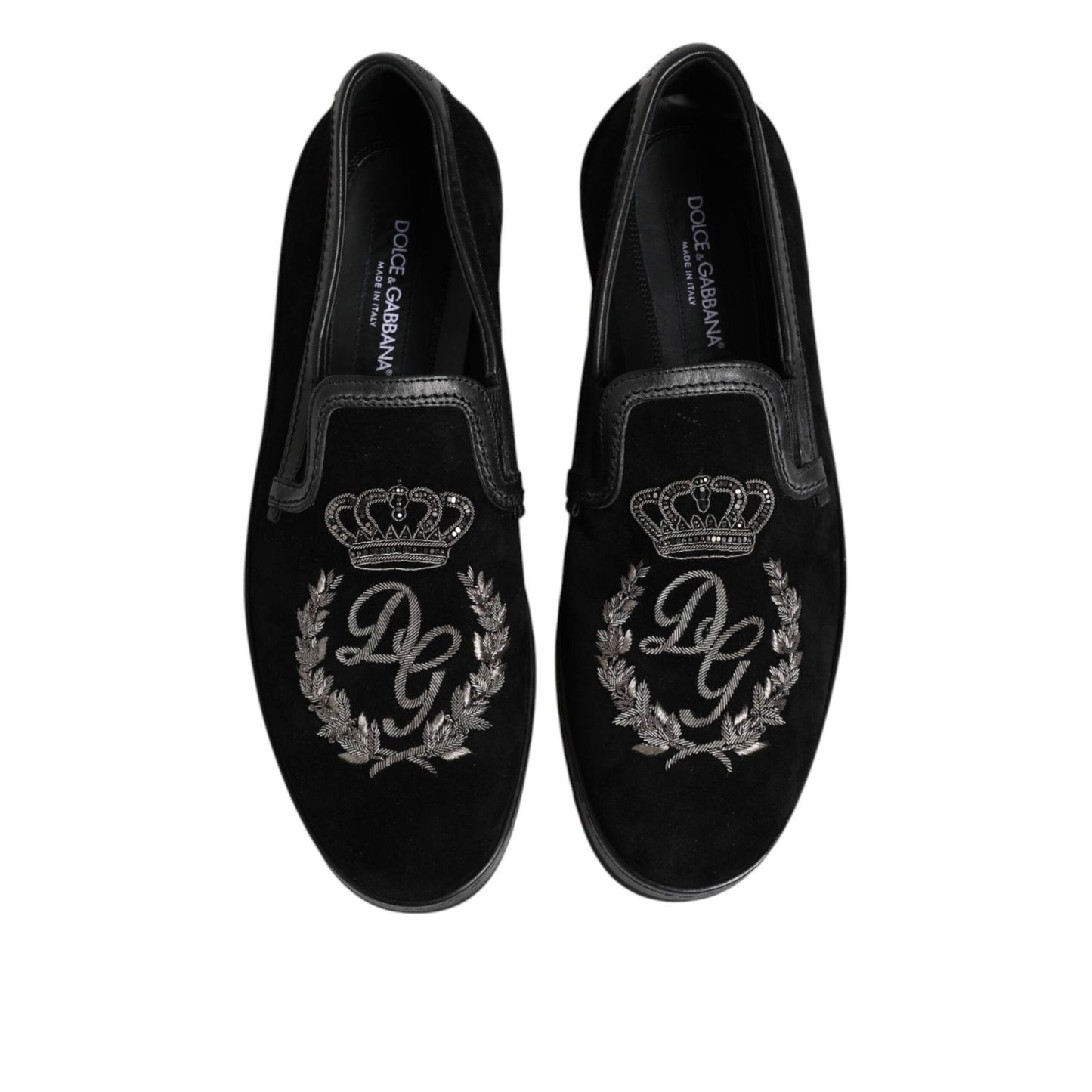 Dolce & Gabbana Black Embroidered Crown Loafers Shoes