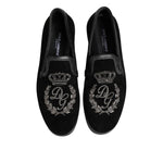 Dolce & Gabbana Black Embroidered Crown Loafers Shoes