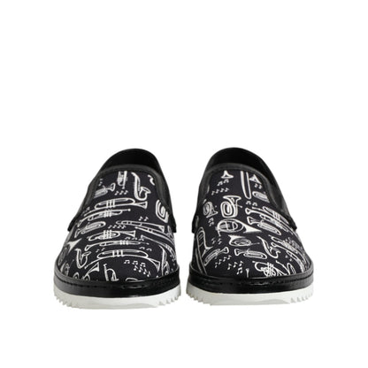 Dolce & Gabbana Black Slip On Printed Men Loafers Shoes