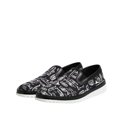Dolce & Gabbana Black Slip On Printed Men Loafers Shoes
