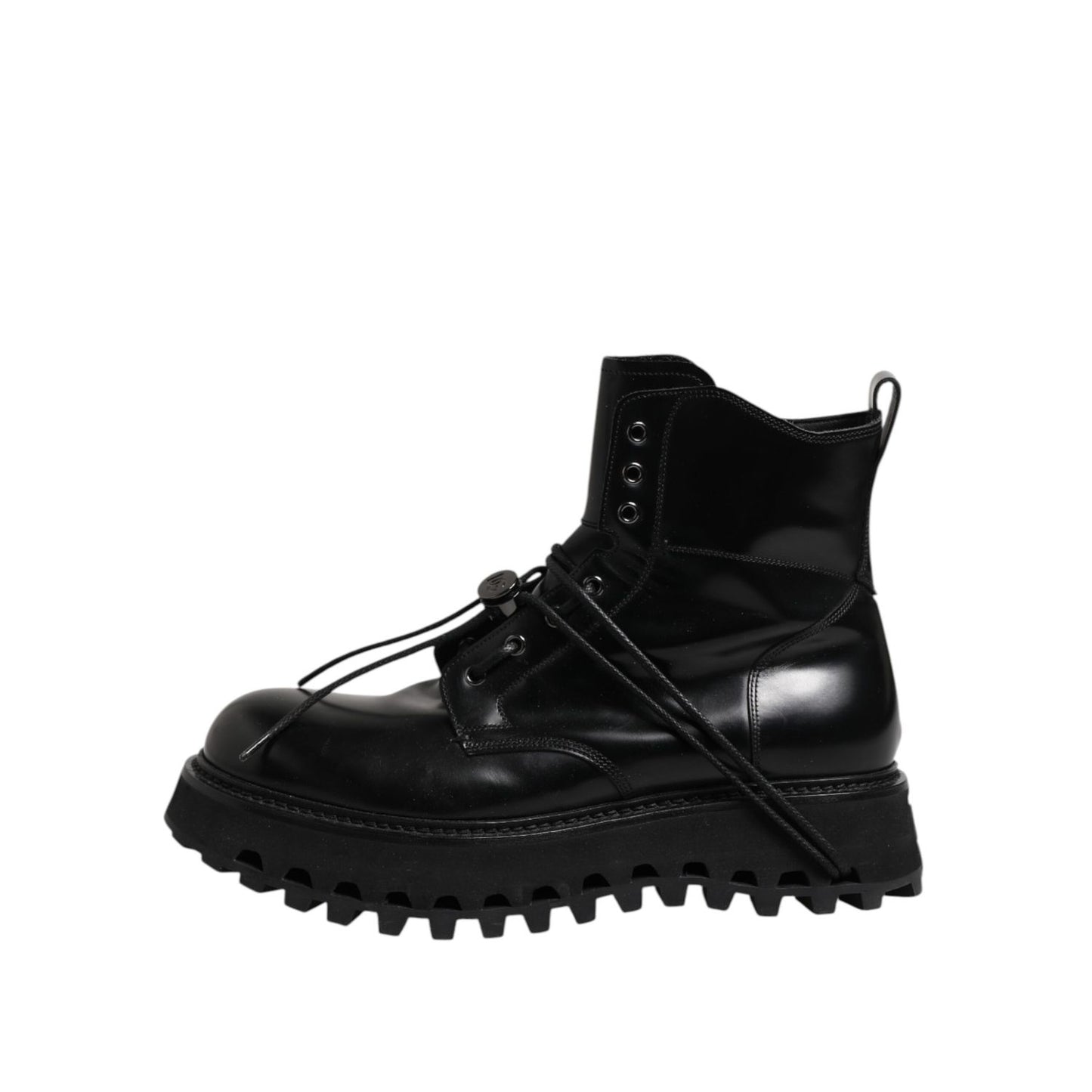 Dolce & Gabbana Black Leather Logo Ankle Boots Lace Up Shoes