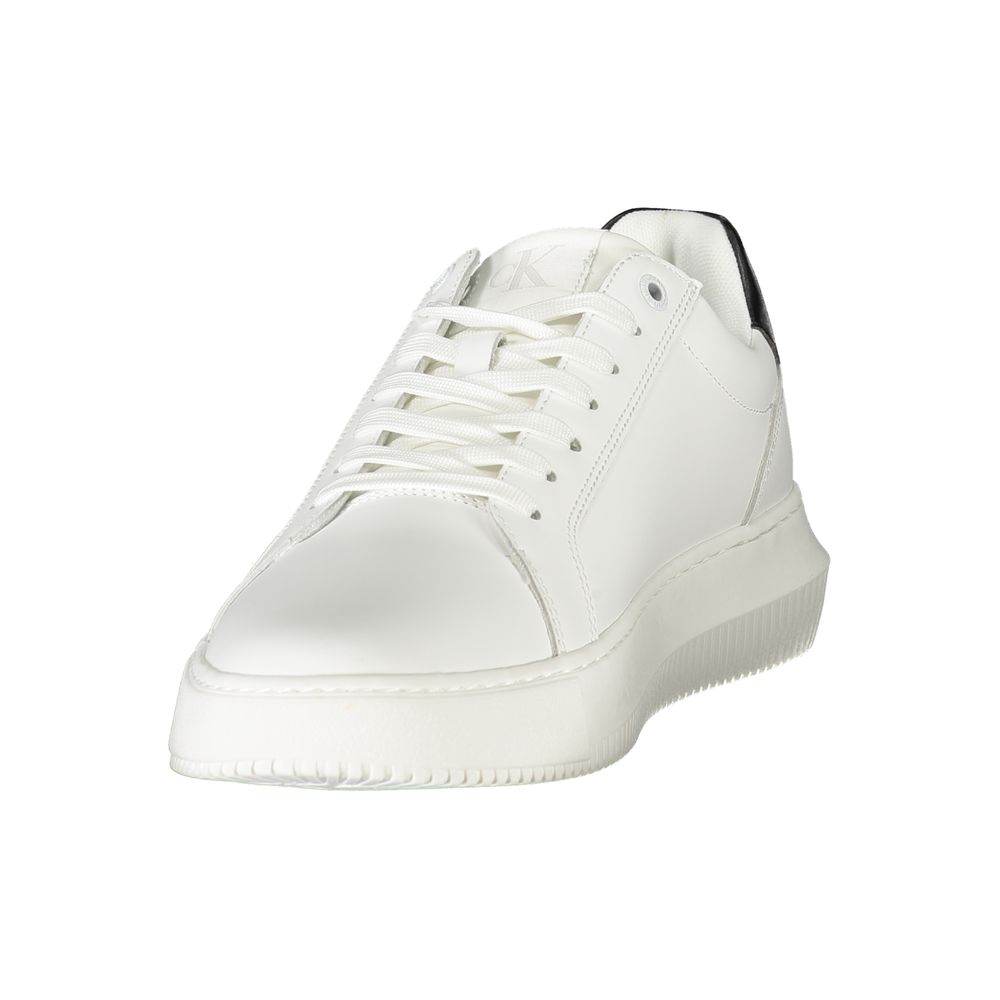 Calvin Klein White Leather Men Sneaker with black accents and bold logo
