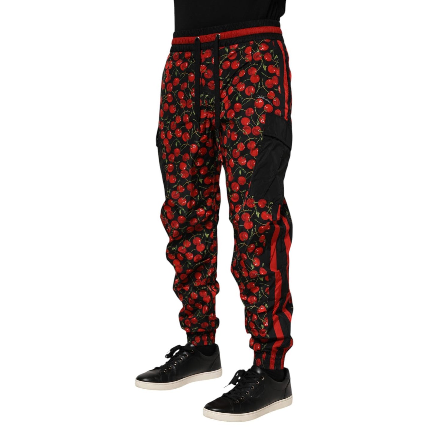 Dolce & Gabbana Black Red Cherry Print Men Sweatpants Pants