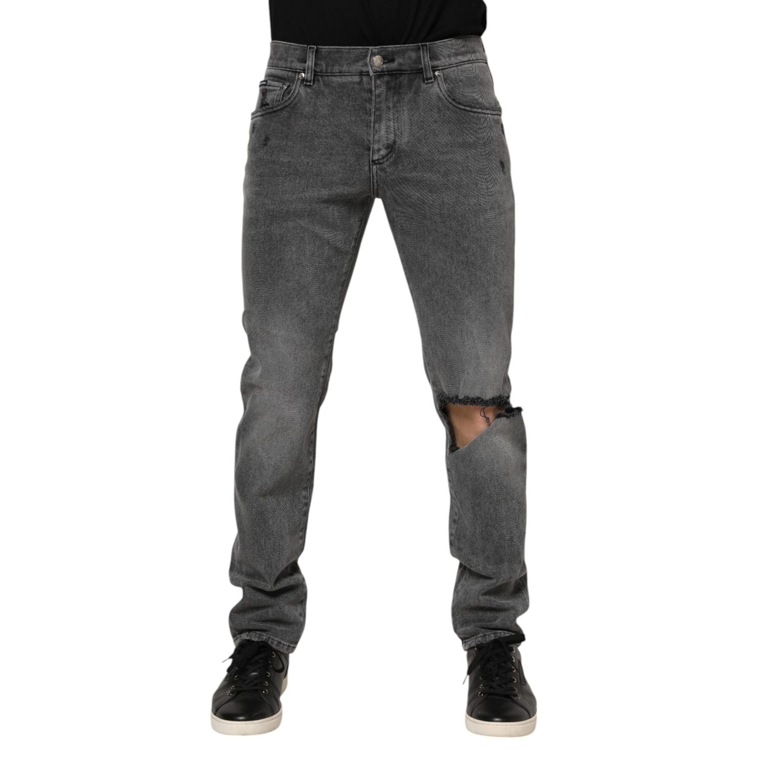 Dolce & Gabbana Gray Cotton Logo Plaque Denim Jeans