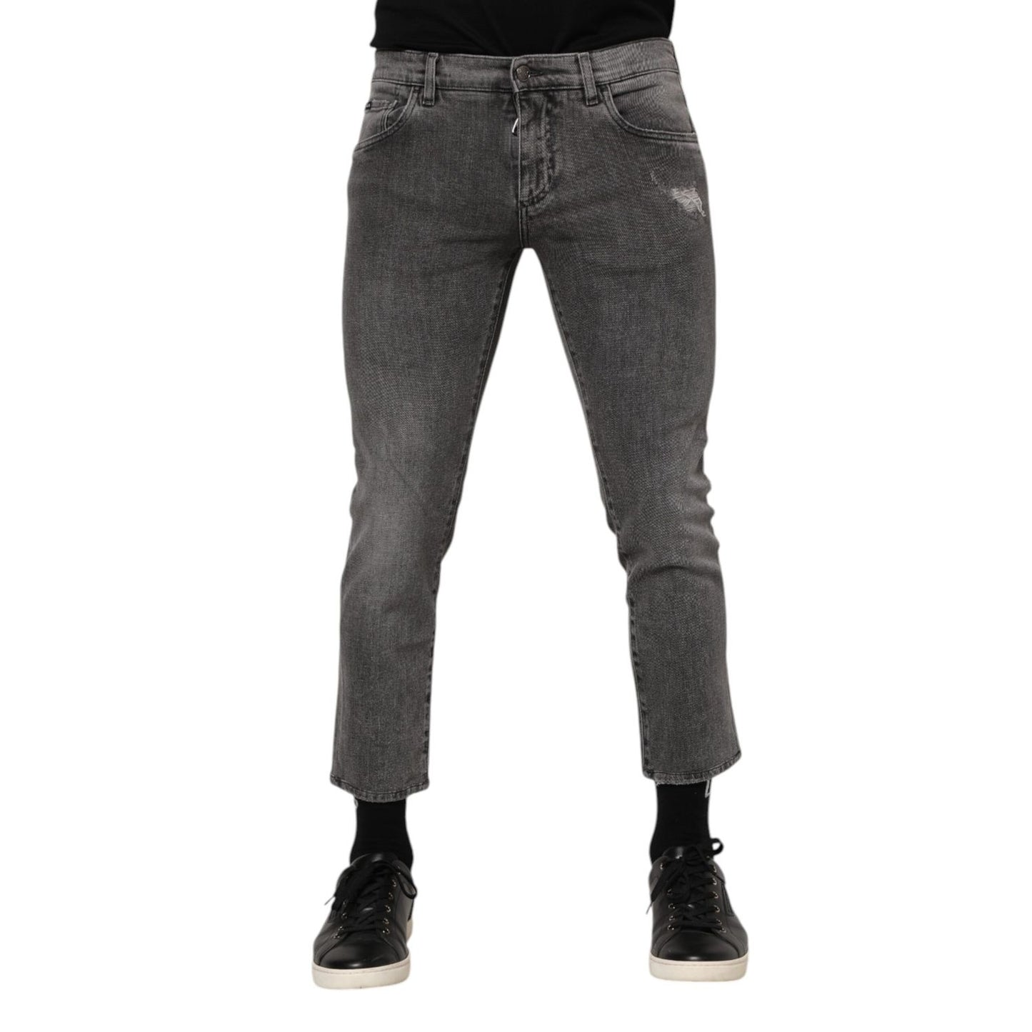 Dolce & Gabbana Gray Cotton Logo Plaque Men Denim Jeans