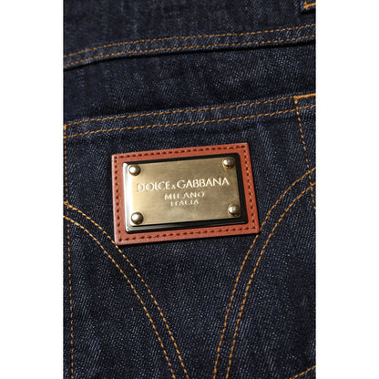 Dolce & Gabbana Dark Blue Cotton Logo Plaque Men Denim Jeans